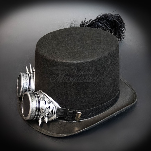 Steampunk Top Hat Costume Hat with Goggles Feather - Picture 4 of 4